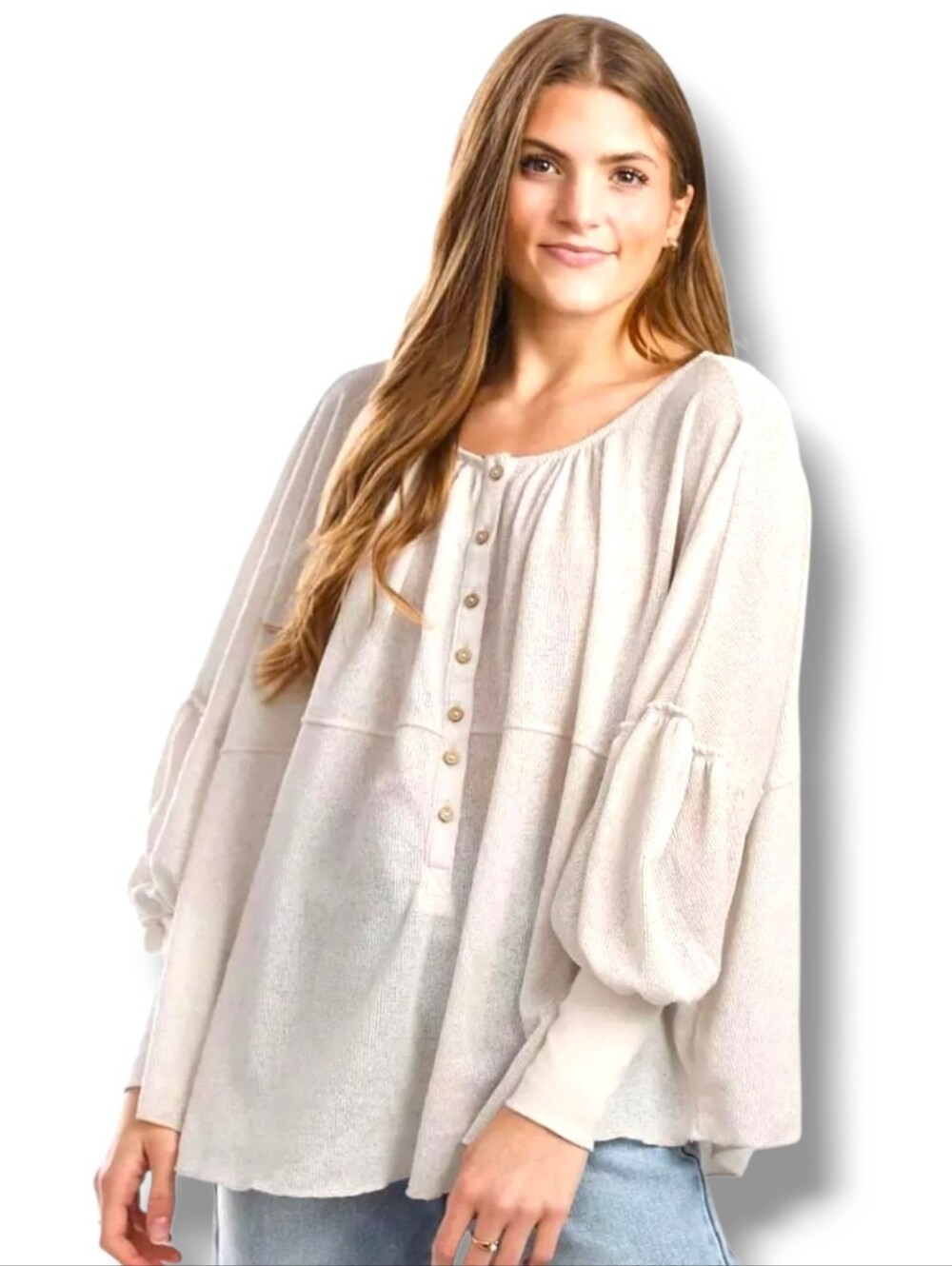 NWOT free people Blue Belle Oversized Henley, Size Large